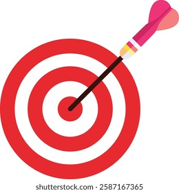 Dart Icon Hitting the Bullseye, Target Achievement Illustration.