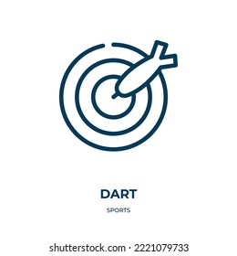 Icono de Dart. Ilustración vectorial lineal de la colección deportiva. Guión de icono de dardo de contorno. Símbolo de línea delgada para uso en aplicaciones web y móviles, logotipo, medios impresos.