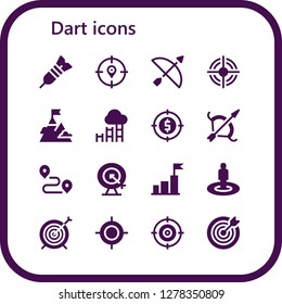  dart icon set. 16 filled dart icons. Simple modern icons about  - Dart, Target, Archery, Goal, Track