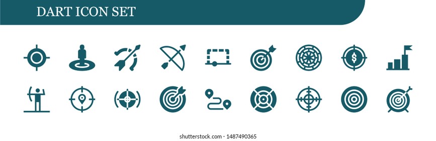 dart icon set. 18 filled dart icons.  Collection Of - Target, Archery, Goal, Dart board, Track, Dartboard