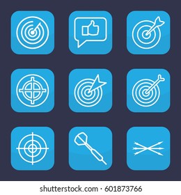 dart icon. Set of 9 outline dart icons such as target, arrow bow, dart