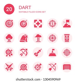 dart icon set. Collection of 20 filled dart icons included Dart board, Dartboard, Target, Goal, Frog, Goals, Darts, Archery,