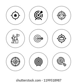 Dart icon set. collection of 9 outline dart icons with dart board, goal icons. editable icons.