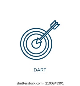 dart icon. Thin linear dart outline icon isolated on white background. Line vector dart sign, symbol for web and mobile