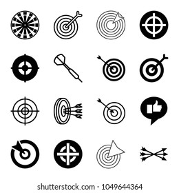 Dart icons. set of 16 editable filled and outline dart icons such as target, arrow bow, dart, arrows in target