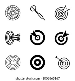 Dart icons. set of 9 editable filled and outline dart icons such as target, dart