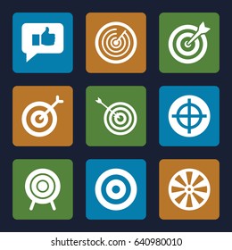 Dart icons set. set of 9 dart filled icons such as target, thumb up
