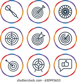 Dart icons set. set of 9 dart outline icons such as target, dart