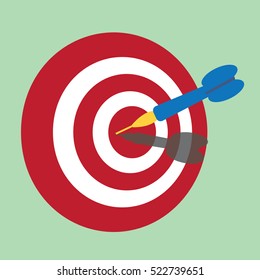 Dart on dart board.Concept of target,exactly,success-vector