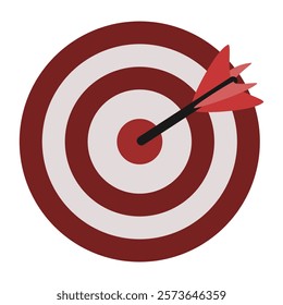 Dart on target illustration, suitable to be used as goal, achievement, specificity, archery sport flat icon. Editable EPS vector.