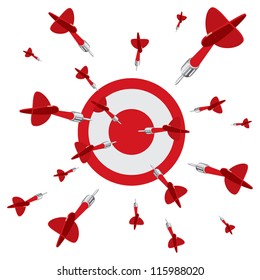 Dart On Target, Vector Illustration, Isolated On A White Background