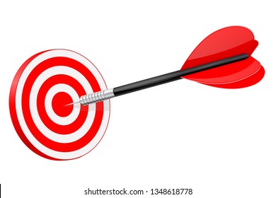 Dart in red dartboard. Vector 3d illustration isolated on white background