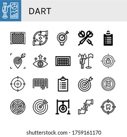dart simple icons set. Contains such icons as Target, Goal, Focus, Darts, Goals, Dart, Darts target, can be used for web, mobile and logo