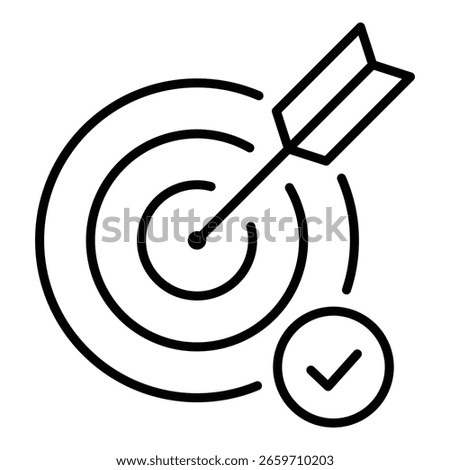 Dart target with arrow and checkmark icon, symbolizing mission accomplished, goal achievement, and success. Represents completion, triumph, and positive results.
