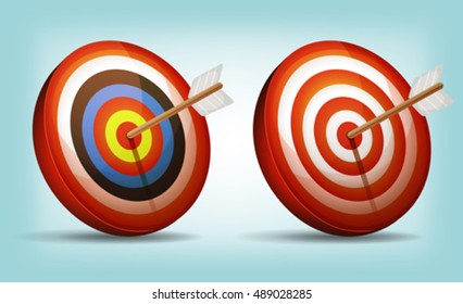 Dart Target With Arrow/
Illustration of a set of cartoon red and white dart targets with arrow