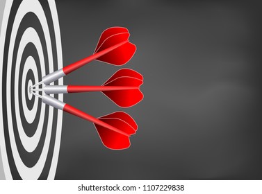 Dart target. Business Success Concept. Creative idea. competing to destination. 3d illustration isolated on blackboard background
