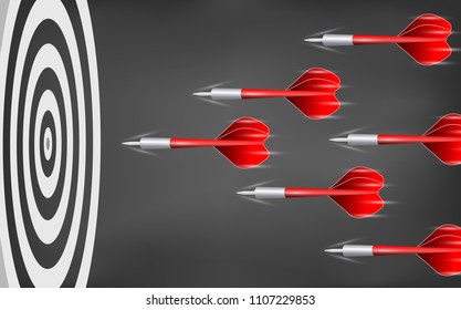 Dart target. Business Success Concept. Creative idea. competing to destination. 3d illustration isolated on blackboard background
