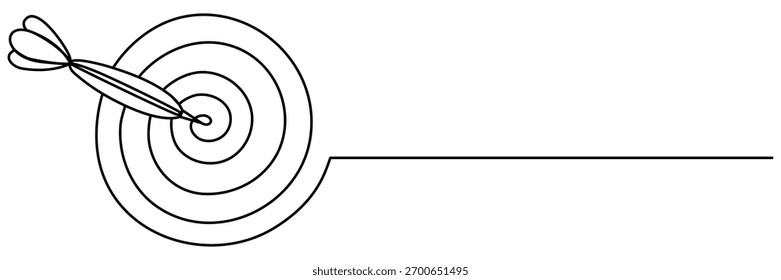 Dart mit Zielkreis durchgehende Linienzeichnung. Vektorgrafik einzeln auf Weiß.