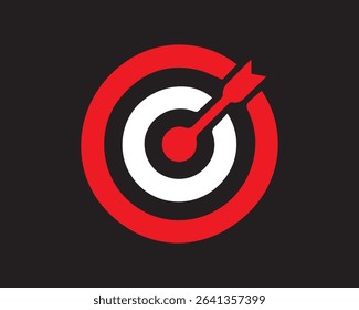 Dart target, goal symbol vector. Competition, goal, arrow, success, aim, dart, target, symbol, strategy. Can use for infographic, banner, poster, web design. Isolated on black background. 