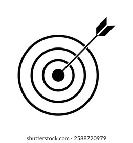 Dart target icon target icon. arrow hitting in the target center of dartboard. Modern flat style isolated on white background. Goal achieve or Business success concept. web site design, logo, app, UI