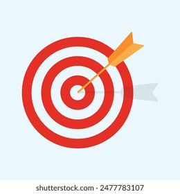 dart target icon target icon.arrow hitting in the target center of dartboard. Modern flat style isolated on white background. Goal achieve or Business success concept. web site design, logo, app, UI