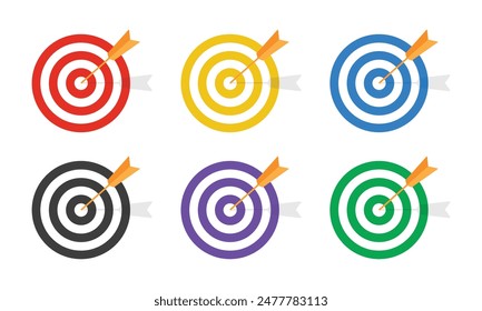 dart target icon target icon.arrow hitting in the target center of dartboard. Modern flat style isolated on white background. Goal achieve or Business success concept. web site design, logo, app, UI