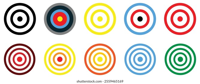 dart target icon target icon.arrow hitting in the target center of dartboard. Set of dart target icons with various colors. Modern flat style dart icon. Goal achieve or Business success concept.