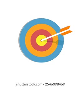 dardo alvo icon.arrow acertando no centro alvo do dartboard. Estilo plano moderno isolado no fundo branco. Objetivo atingir ou conceito de sucesso de negócios. design de site, logotipo, aplicativo, UI