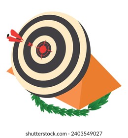 Dart throw icon isometric vector. Target with dart in center and winner branch. Competition, sport concept