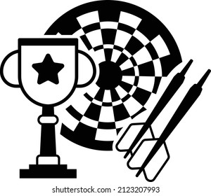 dart throwing with trophy Concept, competitive sport Vector Icon Design, Sporting equipment Symbol, Physical Fitness and Wellness Sign, Leisure Activity stock illustration