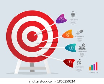 dartboarad target infographics element template with business icons 4 steps presentation vector illustration background