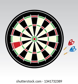 Dartboard with 2 arrows, isolated vector.