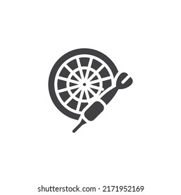 Dartboard Pfeil Vektorsymbol. volles Flachzeichen für mobiles Konzept und Webdesign. Darts Spiel-Glyphsymbol. Symbol, Logo-Abbildung. Vektorgrafik