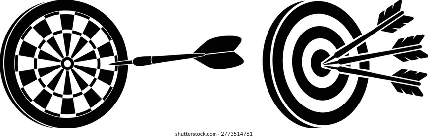 Dartboard with Arrows Silhouette Vector Set