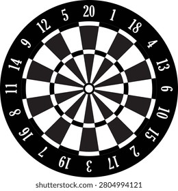 Dartboard black and white vector. Darts is a competitive sport in which players throw darts at a dartboard.