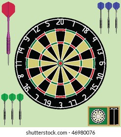 Dartboard with case and darts individually layered
