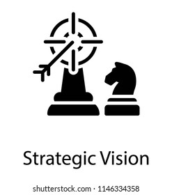 A Dartboard With Chess Piece, Strategic Vision Glyph Vector Icon 