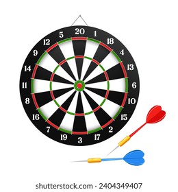 Dartboard mit farbigen Darstellungen einzeln auf weißem Hintergrund