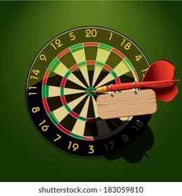 Dartboard with dart and blank table template in the center concept goal achievement vector illustration