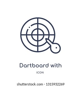dartboard with dart icon from sports outline collection. Thin line dartboard with dart icon isolated on white background.
