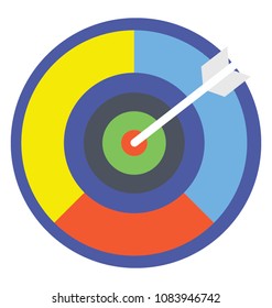 
Dartboard with dart on target flat design icon.
