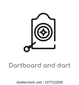 dartboard and dart vector line icon. Simple element illustration. dartboard and dart outline icon from sports concept. Can be used for web and mobile