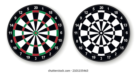 Dartboard for darts game. Isolated vector illustration on white background.