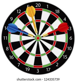 Dartboard with Darts on Bullseye Illustration Isolated on White Background Vector