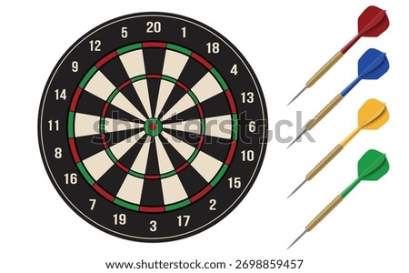 Dartboard and darts on white background, vector illustration