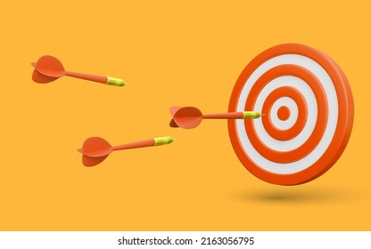 Dartboard with darts Sports game. Marketing time concept. Targeting the business. Realistic 3d design target and arrows. Vector illustration