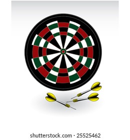 Dartboard with darts, vector