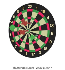 Dartboard game with four pins. Vector illustration.