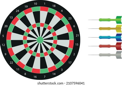 Dartboard game with set target vector illustration