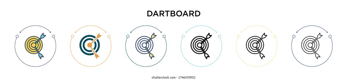 Dartboard icon in filled, thin line, outline and stroke style. Vector illustration of two colored and black dartboard vector icons designs can be used for mobile, ui, web